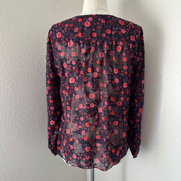 Rebecca Taylor Crash Velvet Floral Print Silk Blouse Sheer Lightweight Sz 10 - Picture 2 of 12